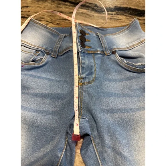 Bamboo Jeans Womens Size 5 Skinny High Rise Triple Button Blue Denim Stretch - Picture 7 of 8